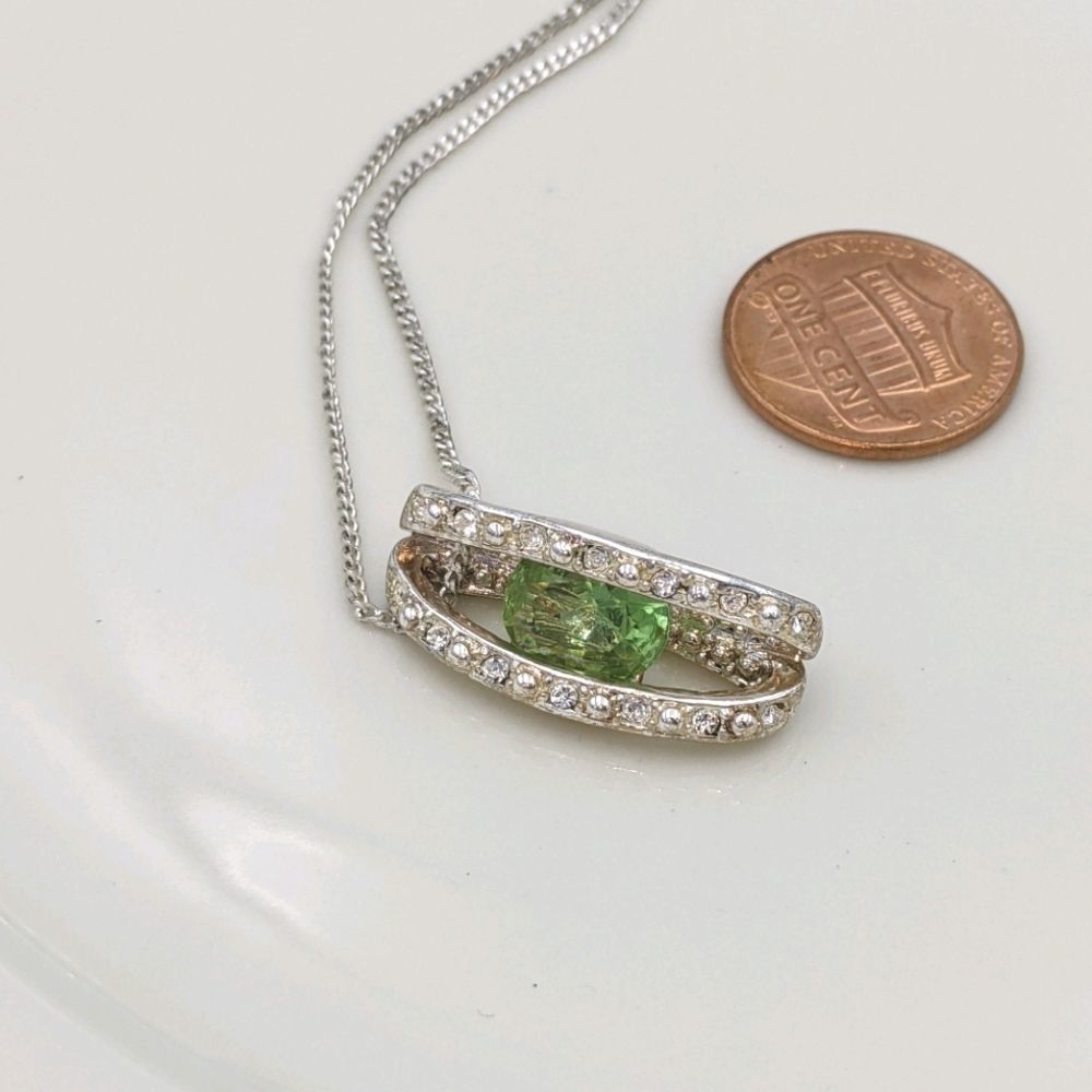 Avon Silver Tone Green Peridot CZ Necklace